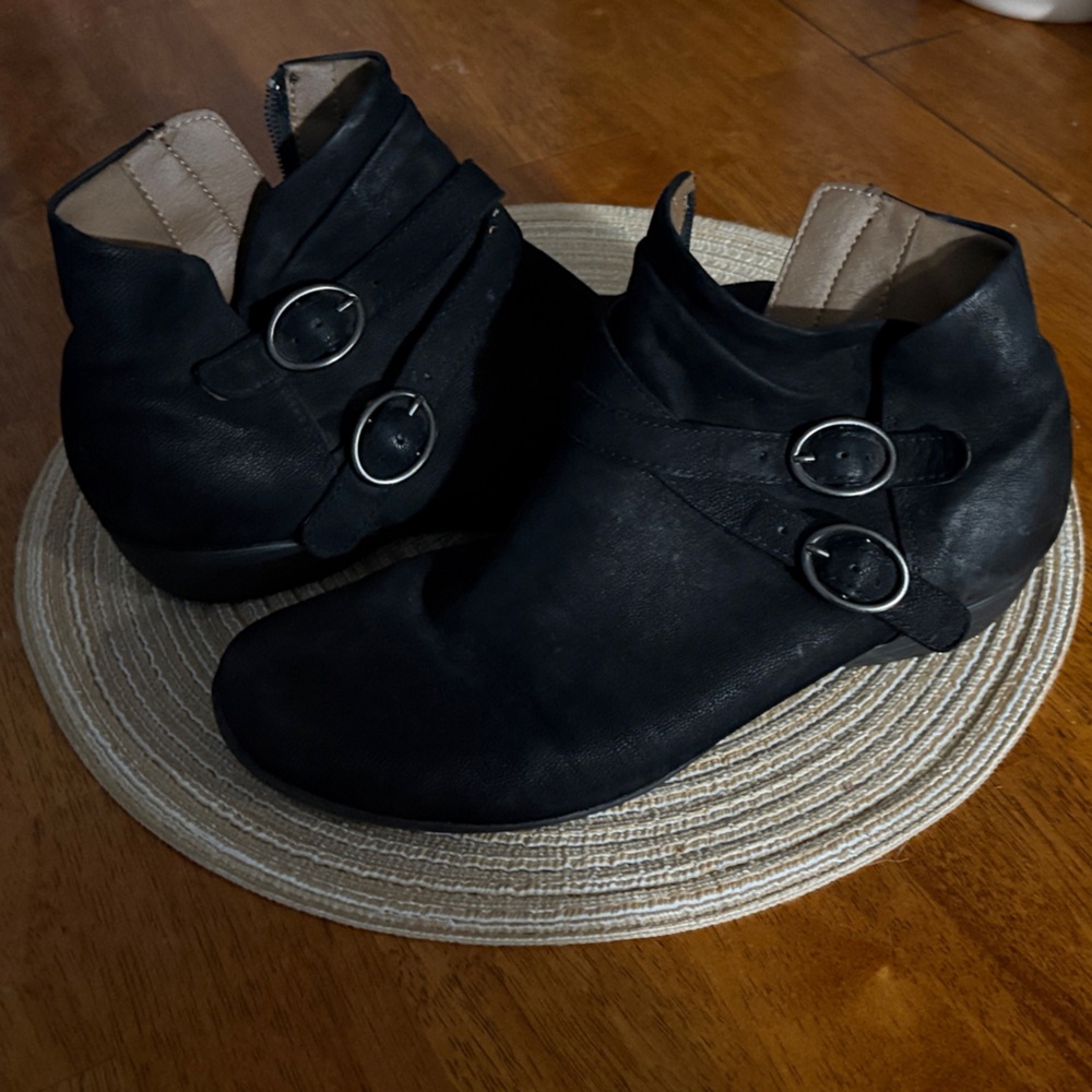 Dansko Black Ankle Boots with Buckle Accents